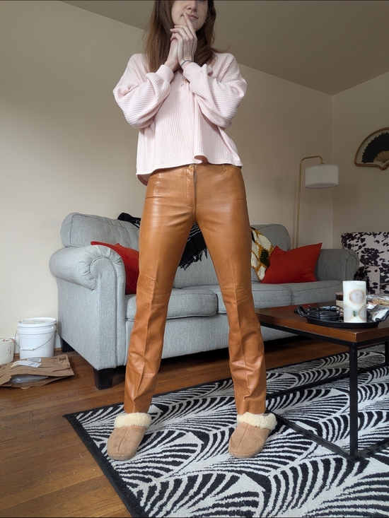 Plein Sud Pants - 1990s Plein Sud Tan Leather Straight Leg Trousers